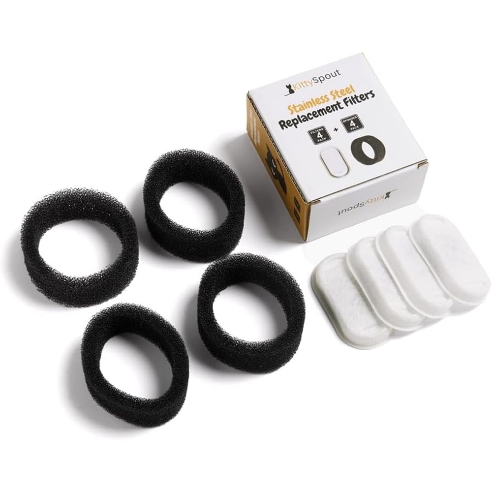 Like New Kittyspout Ssf246 Stainless Steel Cat Water Fountain Replacement Filters & 4 Sponges, 4x Sets (2 Months Supply)